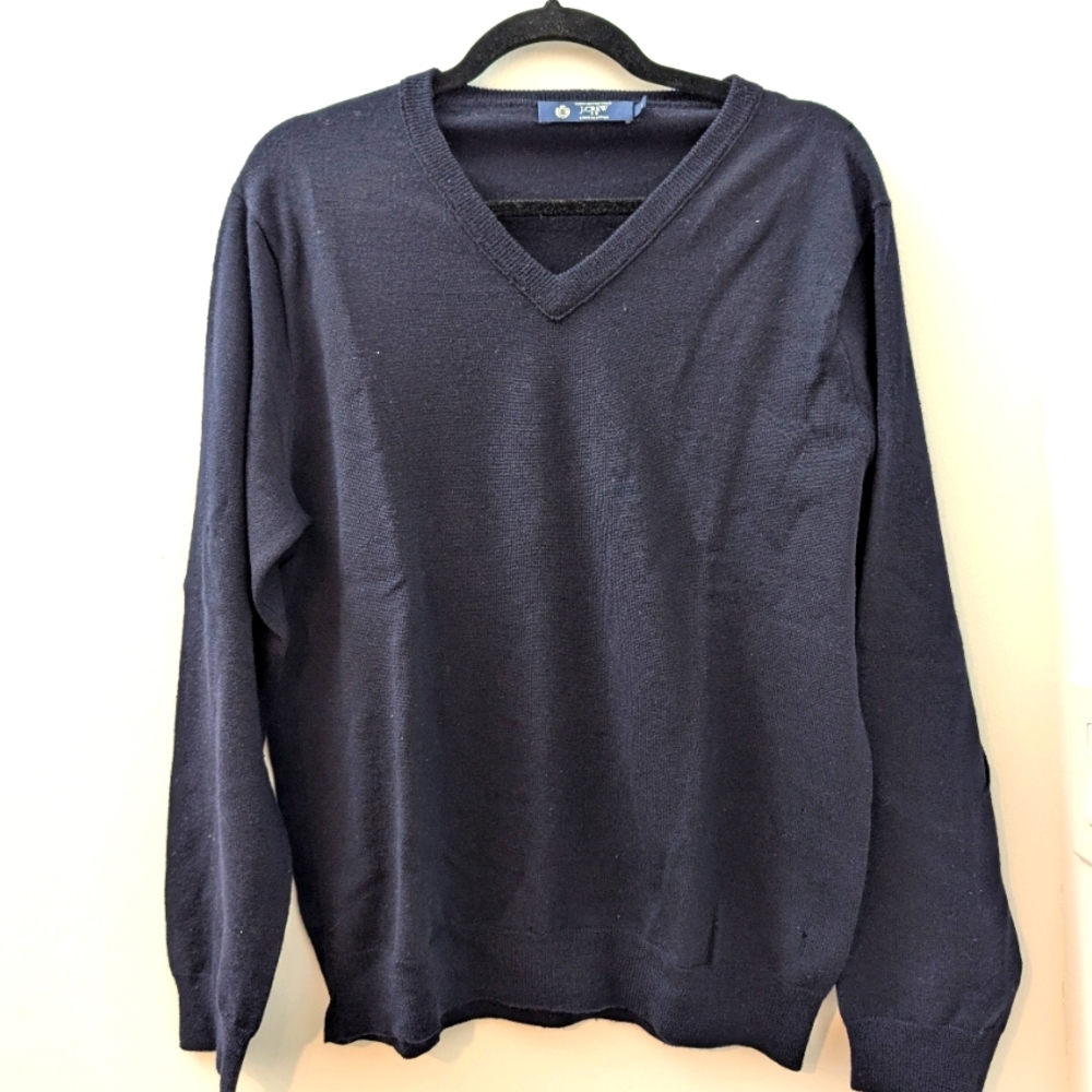 J Crew Merino Wool Navy V neck Sweater Size MD